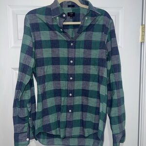 J.Crew Teal and Navy Plaid Cotton Shirt